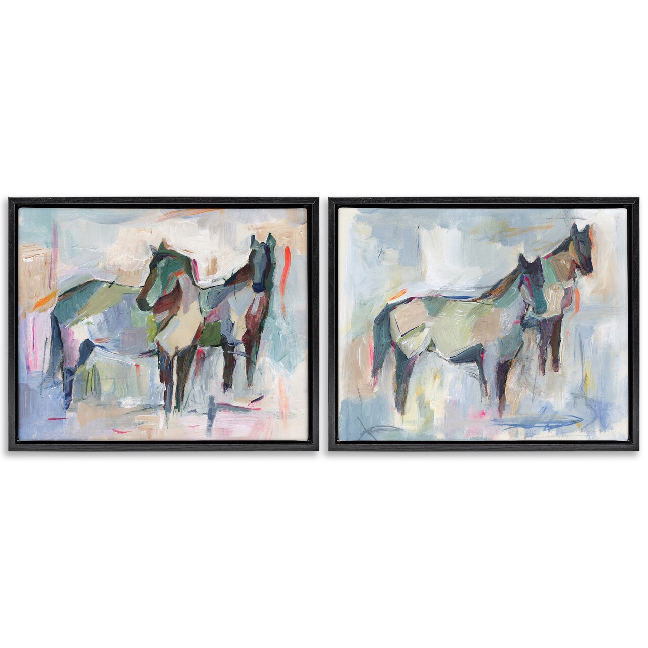 Stupell Industries Ambiguous Horse Visages 2pc Floater Framed Canvas Wall Art Set Design by Ethan Harper
